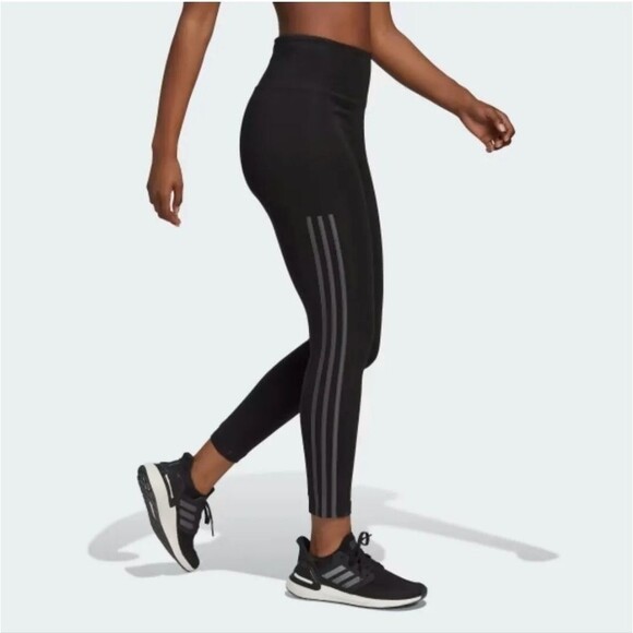 ADIDAS Women's High Rise 3-stripe 7/8 Cotton Tights HM2603 Black Leggings Size L - Picture 1 of 10